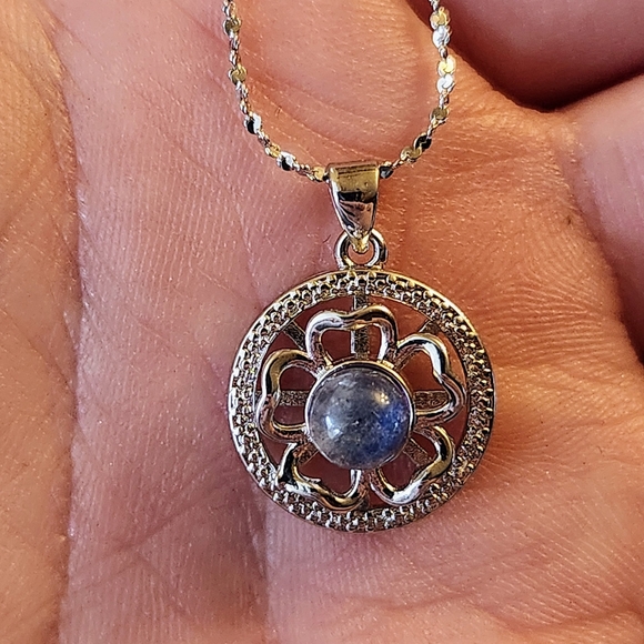 Spinning Labradorite Fidget Necklace Pendant on a Stainless Steel Chain - Picture 4 of 5